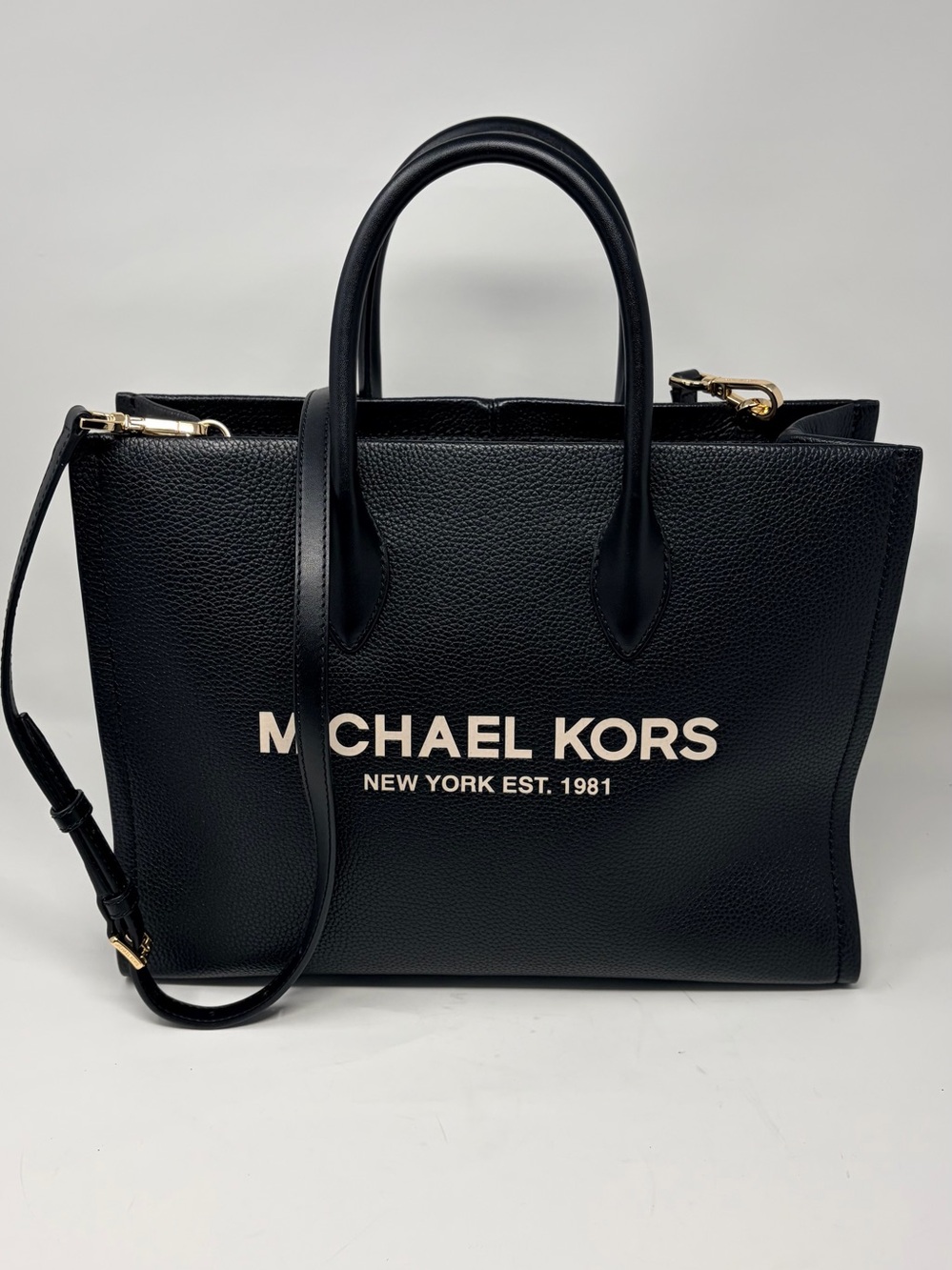 Michael Kors Black Logo Pebbled Leather Tote